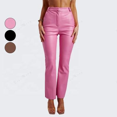 China New AE297 Amazon QUICK DRY Women Fashion PU Fleece Hip Pants Casual Leather Pants Women 2022 Europe America Autumn Winter QUICK DRY Straight Pants for sale