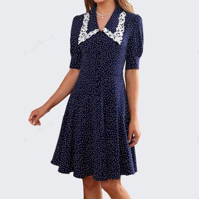 China B010 Women's Customized Breathable Summer Dress European American High Quality Floral Print Breathable Vintage Lace Collar Embroidered 2022 for sale