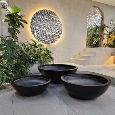 China Bowl Shape Black Fiberglass Plant Pots for Garden Home Floor for sale