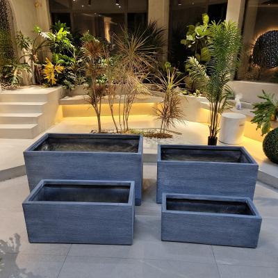 China Green Fiber Clay Outdoor Planters with Rectangle Shape Frost Resistant Flower Pot for sale