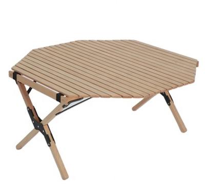 China Leg Is New Style Beech Wood Single Folding Camping Roll Octagon Portable Folding Table for sale