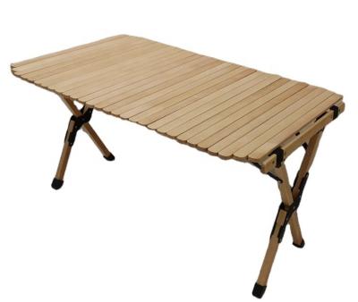 China The Leg Is Single Folding Beech Wood Picnic Cylinder Desk Folding Camping Table for sale