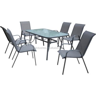 China Modern Outdoor Sling 7pc Chair And Table Outdoor Patio Dining Set for sale