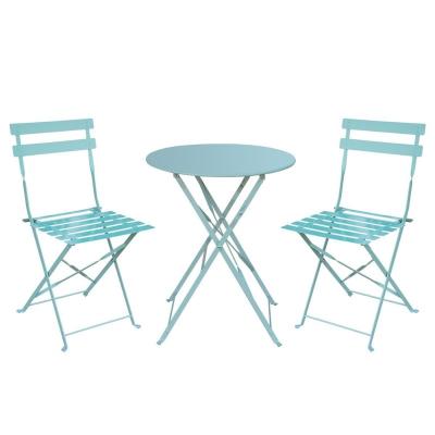 China Patio\Garden\3 Piece Outdoor Slatted Patio Furniture Sets Bistro Sets Steel Folding Table And Chair Set With Safe Lock for sale