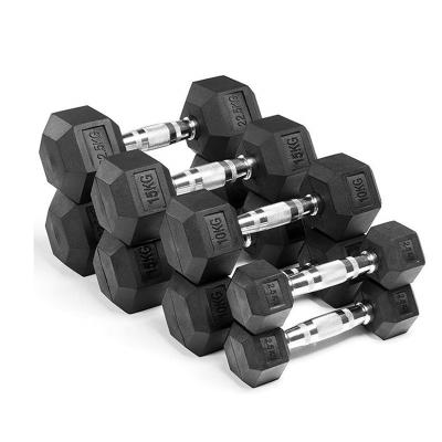 China Commercial Use Wholesale Black Cast Iron Hex Rubber Dumbbell for Gym Fitness for sale