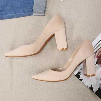 China Goxeou Fashion Women's Lightweight Plus Size Slip On Shoe Led Block Chunky High Heels Pumps Party Wedding Business Work Suede 8cm Low for sale