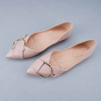 China Goxeou Light Women Fashion Flats D'orsay Pink White Ballerina Simple Boat Shoes High Toe Metal Chain Wedding Decoration Party Chic for sale