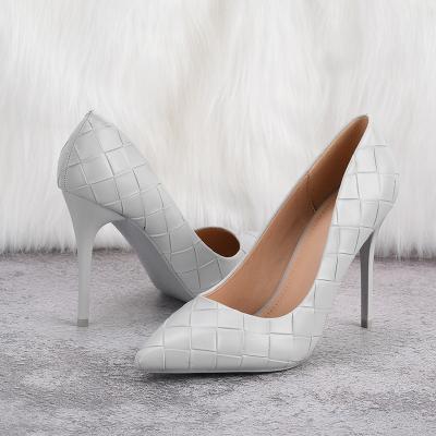 China Wholesale 2020 Hot Sale Christmas Light Weight Toe Pumps Women Thin High Headed Elegant Weave Upper Heels Office Concise Work Shoes for sale