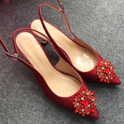 China Goxeou Fancy Large Size Lightweight Elegant Rhinestone Shoes Slip On Open Heel Shoes For Ladies Pointed Toe Low Heel Shiny Women's Open Toe Shoe Shoes for sale