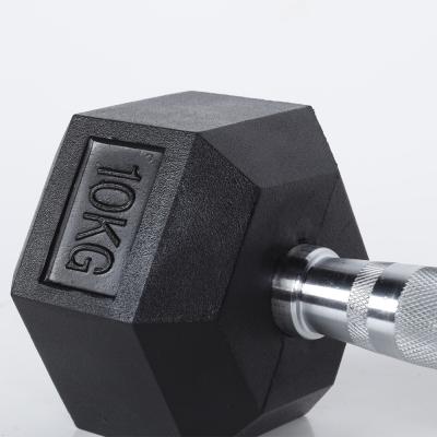 China 10KG Dumbbell Rubber Covered Hex Dumbbell in Pairs or Single, Premium Hand Weights with Metal Handle for Strength Training for sale