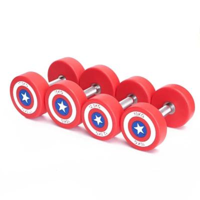 China Dumbbell Captai America Urethane Rubber Covered Dumbbells, Commercial Gym Use Dumbbells, 5kg to 50kg Options for sale