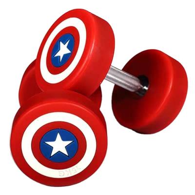 China 2022 Comfortable Gym Dumbbell Set Exercise Free Weights Chrome Plated Grips America Captain Cast Iron Premium Urethane PU Round Dumbbells for sale