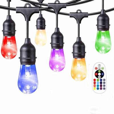 China String Light 48 Ft RGB LED String Lights Waterproof Strand Edison Vintage Bulbs Outdoor Commercial Grade 15 Hanging Sockets for sale