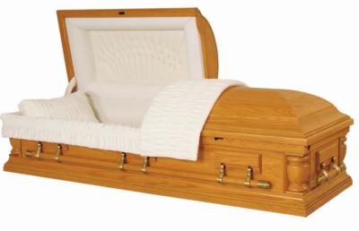 China Premium Solid Oak Wood Casket , Hardwood Caskets Compact Structure Eco Friendly for sale