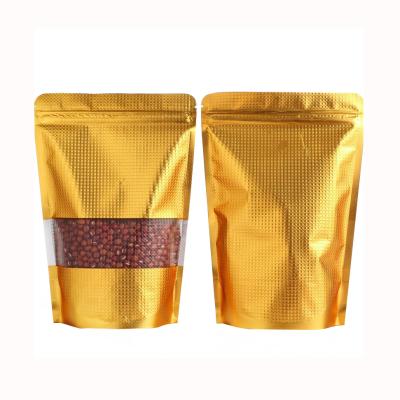 China Embossed Gold Moisture Proof Aluminizing Plastic Coffee Zipper Window Herbal Holder Lock Up Bag for sale