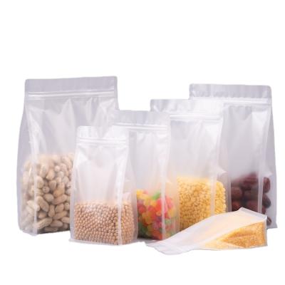 China Food Grade Flat Bottom Pouch Zipper Moisture Proof Transparent Side Lock Zip Lock Eight Seal Plastic Clear Packaging Bag For Food for sale