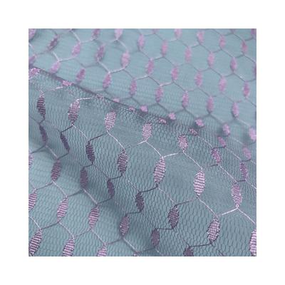 China Breathable Net Lace Fabric Purple Polyester Polyamide Net Fabric Embroidered For Embrodry Mashene for sale