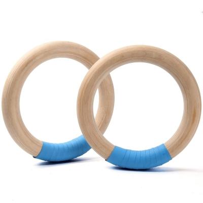 China High Quality Customized Morden Logo Gymnastic Wooden Gym Rings With Adjustable Straps Fitness Rings Gym for sale