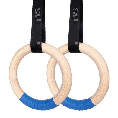 China Morden Customized Logo Adjustable Strap Gym Ring Body Workout Exercise Wood Gymnastic Rings for sale