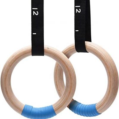 China Morden Body Workout Exercise Gym Rings Wooden, Wooden Gym Ring Gymnastics Rings Adjustable Strap for sale