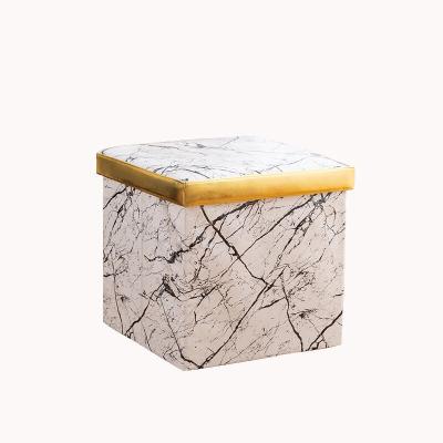 China Hot Selling Foldable Seat Sneak Modern Home Folding Marble Pattern Living Room Storage Stool Household Stool for sale