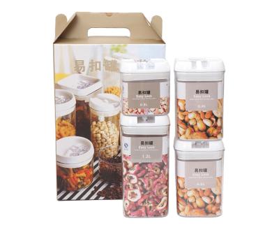 China Freshness Preservation 4 Pcs Set Transparent Plastic Sealed Airtight Storage Container Kitchen Food Snack Box / Household Grain Storage Tank Set Food Jar for sale