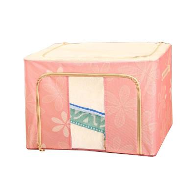 China Large New Oxford Steel Frame Comforter Storage Box Viable Waterproof Folding Clothing Matching Cloth Art Storage Box for sale