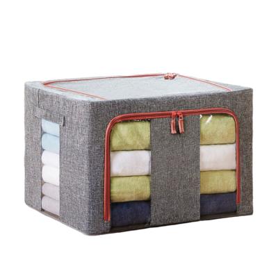 China Viable Thickened Cotton Canvas Clothing Storage Box Cloth Art Home Matching Storage Folding Transparent Large Storage Box for sale