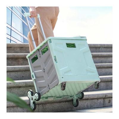 China Hot Sale Supermarket Plastic Portable Collapsible Luggage Trolley Collapsible Shopping Trolley for sale