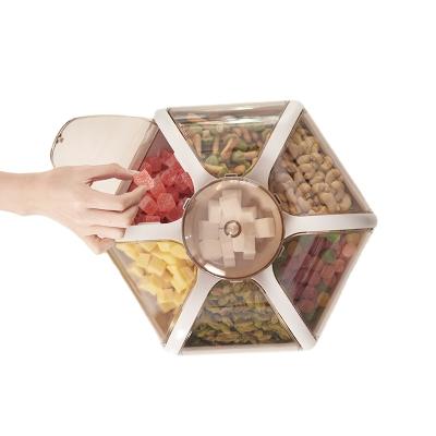 China Viable Creative Snacks Dried Fruit Candy Tray With Transparent Lid Hexagon Hexagon Nut Plastic Dish Dried Fruit Candy Box With Divider for sale