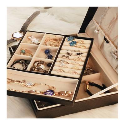 China Portable Rectangular Viable Storage Box PU Large Capacity Jewelry Earring Jewelry Box for sale