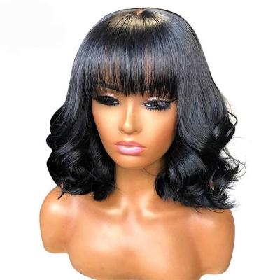 China Pixie Bobo Short Front Human Hair Wig With Bangs Wholesale Brazilian Bob Swiss Lace Transparent Long Loose Body Wave Short 13x4 8-12 Inches for sale