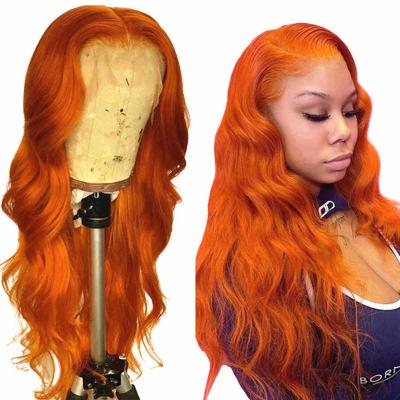 China Body Wave Hand Tied Wig Hair T Lace Front Wig Virgin Brazilian Ginger Blonde Red Orange Transparent Swiss Lace for sale