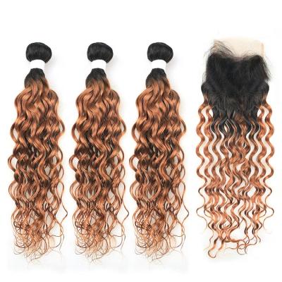 China Italian Curl Hair Sew In Extensions With Straight Closure 4piece Hair Costume Factory Wigs Brazilian Italian Ombre T1B30 Water Wave for sale