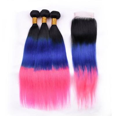 China 100% Gray Custom Color 2 Bundles Ombre 3 Tones Ombre Hair Color 1B Pink Silky Straight Purple Yellow Green Blue Red Green Wave Hair Weave Bundles for sale