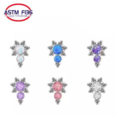 China Cute Titanium Opal Stud Earrings Zircon Set Cute ASTM F136 Nose Ring Tragus Body Piercing Jewelry Waterproof Piercing Jewelry for sale