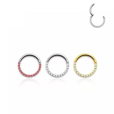 China Wholesale CLASSIC Titanium Nose Ring Colorful Zircon ASTM F136 Body Jewelry 16G/18G Hinged Earring Fashion Jewelry Piercing Jewelry for sale