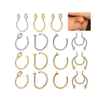 China Cute 316L Stainless Steel Splint Barbells Nose Lip Ring Helix Tragus Faux Septum Curved Nasal Piercing Jewelry for sale