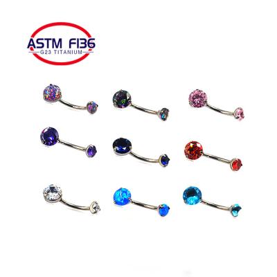 China Wholesale FASHION Body Piercing G23 ASTM F136 Titanium Fashion Inlaid CZ Opal Belly Rings Piercing Jewelry for sale