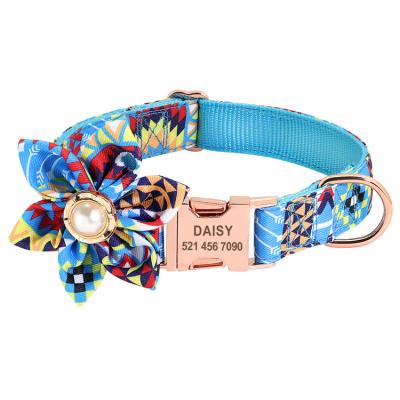 China Viable Colorful Ethnic Style Metal Buckle Lettering Luxury Nylon Dog Collar With Flowers for sale