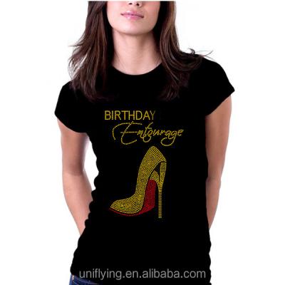 China Anti-pilling Rhinestone O-neck Birthday High Heel Shirts, Women's T-shirts With Rhinestone Custom Design for sale