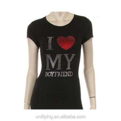 China Anti-pilling Rhinestone T-shirt Customized Design i love my friend ladies bling tee shirt for sale