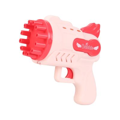 China Soft Light And Built In Electronic Fan Bubble Gun 2022 12 Holes Design Outdoor Game Toy Kids Automatic Toy Gun With Colorful Light for sale