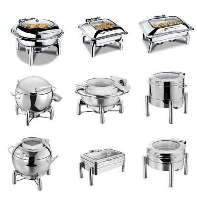 China Hotel/Restaurant Buffet Banquets 201 1/2 Top Folding Food Pan Buffet Food Warmer Roll Chafing Dish Stainless Steel And 9-Quart Rectangle Beetle Glass Visible Lid for sale