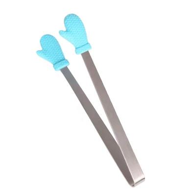 China Viable Tongs Mini Small Tiny Kitchen Hand Shape Heat Resistance Silicone Stainless Steel Food Tongs BBQ Tongs for Food Sugar Ice Salad for sale