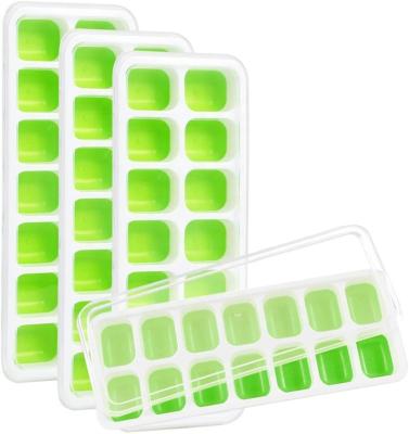 China 14 Cavity Viable Reusable Ice Cube Tray Green Color Hot Sales In Amazon Ice Mold Silicone Honeycomb Shaped Ice Cube Maker With Cover for sale