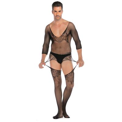 China LIERSU8 Mesh Spandex Uniform Temptation Clothing Men's Sexy Open File Nylon Male Sexy Lingerie LIERSU8 One-Piece Costume for sale