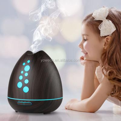 China 2021 New Fashion Home Office Household Hotel Wood Grain Decor Cool Mist Make Air Humidifier Essential Oil Diffuser 400ml With Night Light for sale