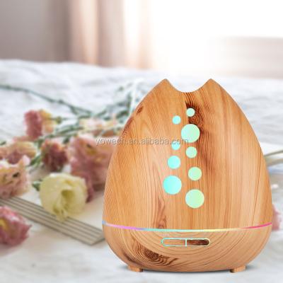 China Hotel Wood Grainy Electronic Ultrasonic Aromatherapy Cool Mist Diffuser For Essential Oils 400ml With 7 Changing Lights For Home for sale