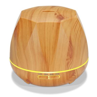 China Commercial Household Diamond Style Wood Grain Aroma Diffuser Private Label 500ML Essential Oil Diffuser with Remote Control for sale